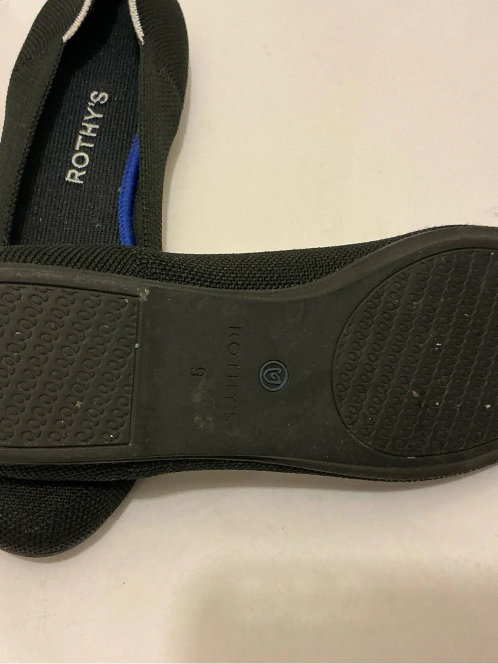 Rothy's the flat Black Knit Ballet Flats with Blue Insole Accent